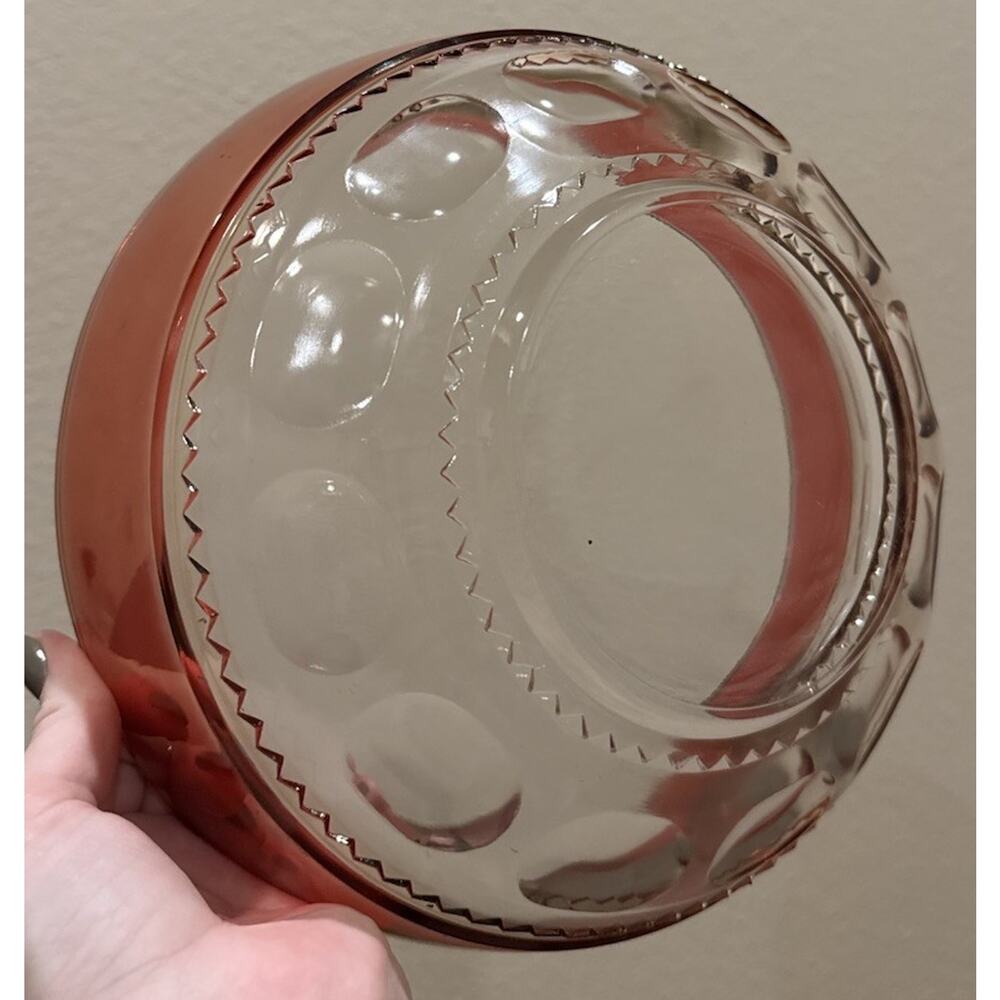Vintage Ruby Red Flash Cut to Clear Glass Bowl Sawtooth Dot Pattern